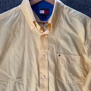 Vintage Tommy Hilfiger Button Down Shirt Yellow Oxford Preppy‎ Y2K Mens M